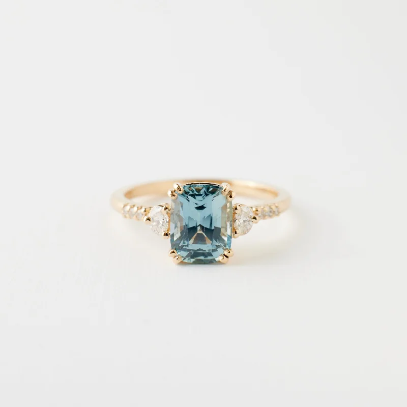 Oval Cut Engagement Rings in Palladium with a Hidden Halo for a Surprise SparkleLaurel Ring - 2.03 Carat Teal Aqua Cushion Sapphire