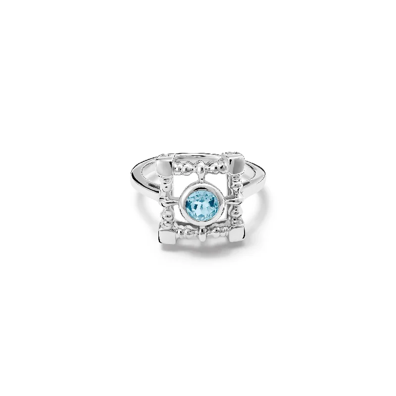 Classic Round Cut Engagement Rings with Platinum Prongs and Halo Setting for Timeless EleganceMashrabiya Trellis Square Ring Silver - Blue Topaz