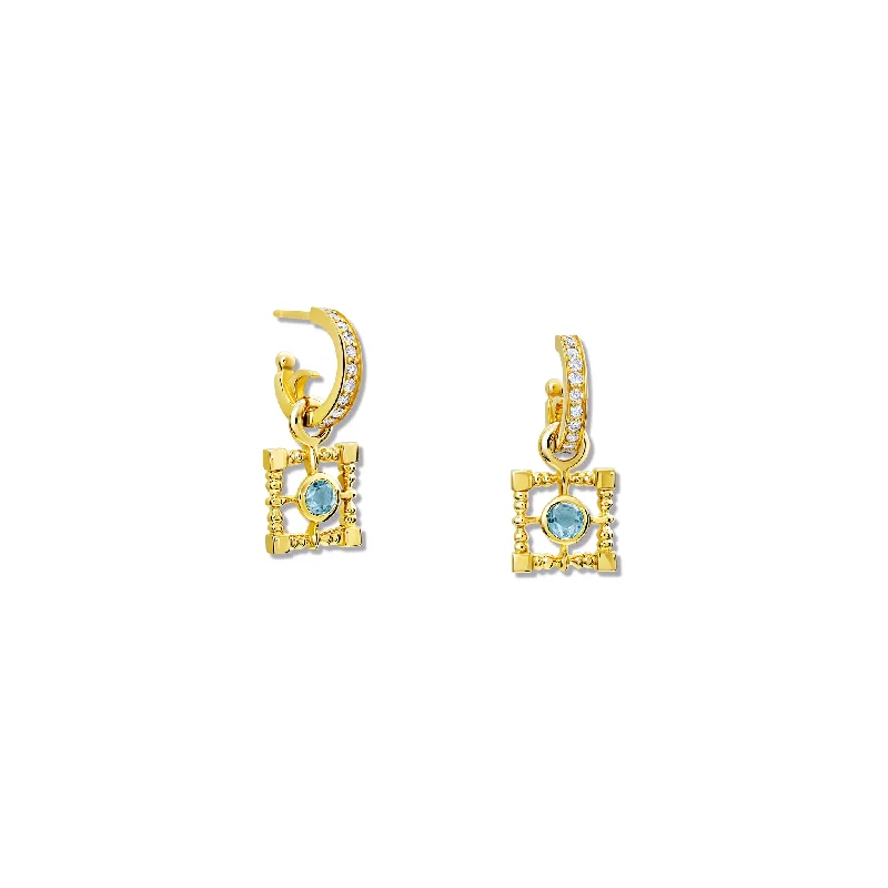 Vintage - Inspired Engagement Rings with Filigree Work and Emerald - Cut Center StoneMashrabiya Trellis Square Earring Drops Yellow Gold - Blue Topaz