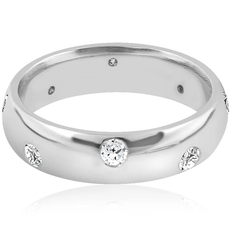 18K White Gold Classic Round - Cut Diamond Wedding Bands for a Timeless and Elegant LookMens 3/4ct Comfort Fit White Gold Wedding Band Ring High Polished Bezel Set