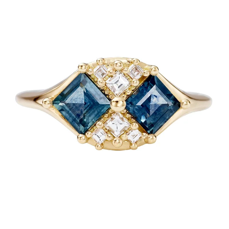 Princess Cut Engagement Rings in 18K White Gold with Micro - Pave Side StonesMirage Teal Sapphire and Diamond Carre Cut Engagement Ring