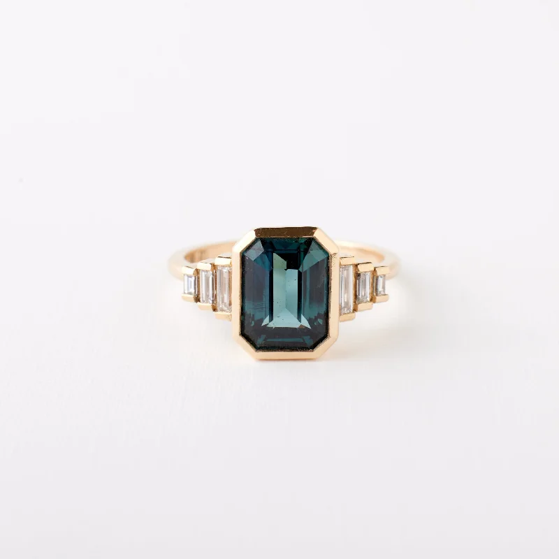 Solitaire Engagement Rings with a High - Clarity Round Diamond and Tapered BandNina Ring - 3.05 Carat Emerald Cut Teal Sapphire