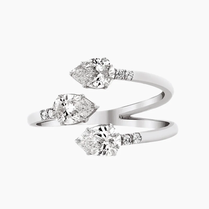 Princess Cut Engagement Rings in 18K White Gold with Micro - Pave Side StonesThree Stone Claw Pear Shape Engagement Ring