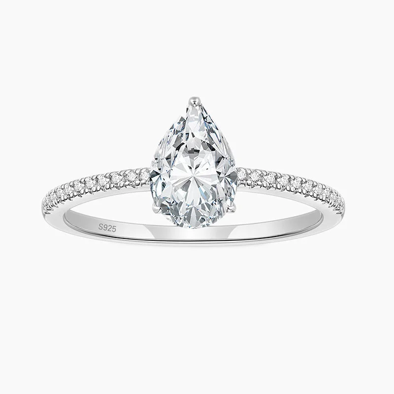 Pear - Shaped Engagement Rings in Yellow Gold with a Diamond - Encrusted BandPear CZ Engagement Ring