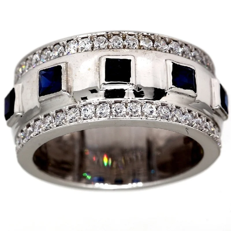 Pearl - and - Diamond - Studded Wedding Bands in White Gold for a Feminine and Elegant TouchPompeii3 10k White Gold 1.43 CT TDW IGI Certified Blue Sapphire & Diamond Wedding Band Ring