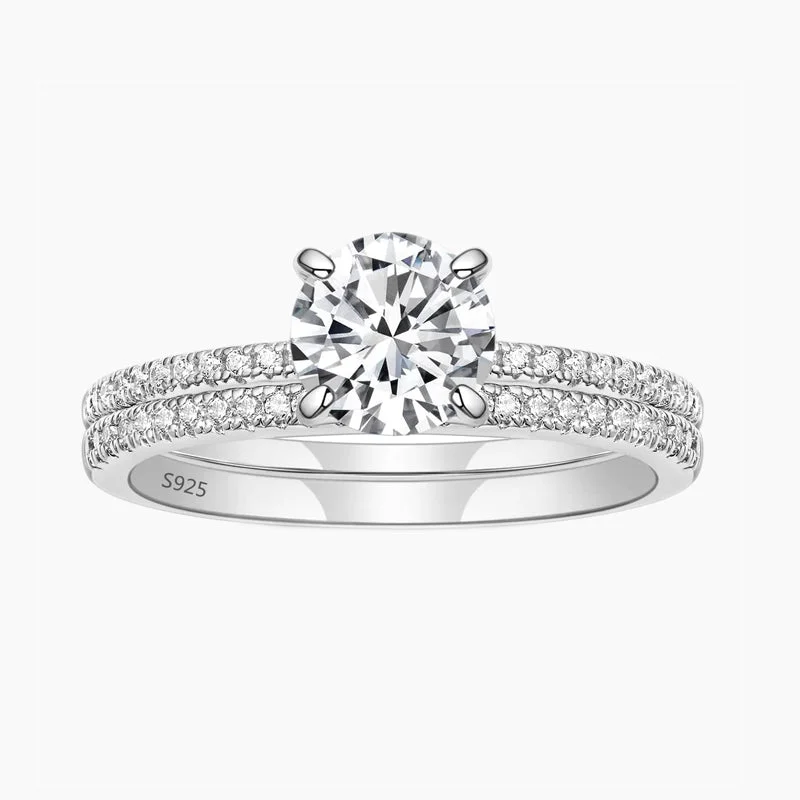 Princess Cut Engagement Rings in 18K White Gold with Micro - Pave Side Stones925 Sterling Silver Double Round Engagement Ring