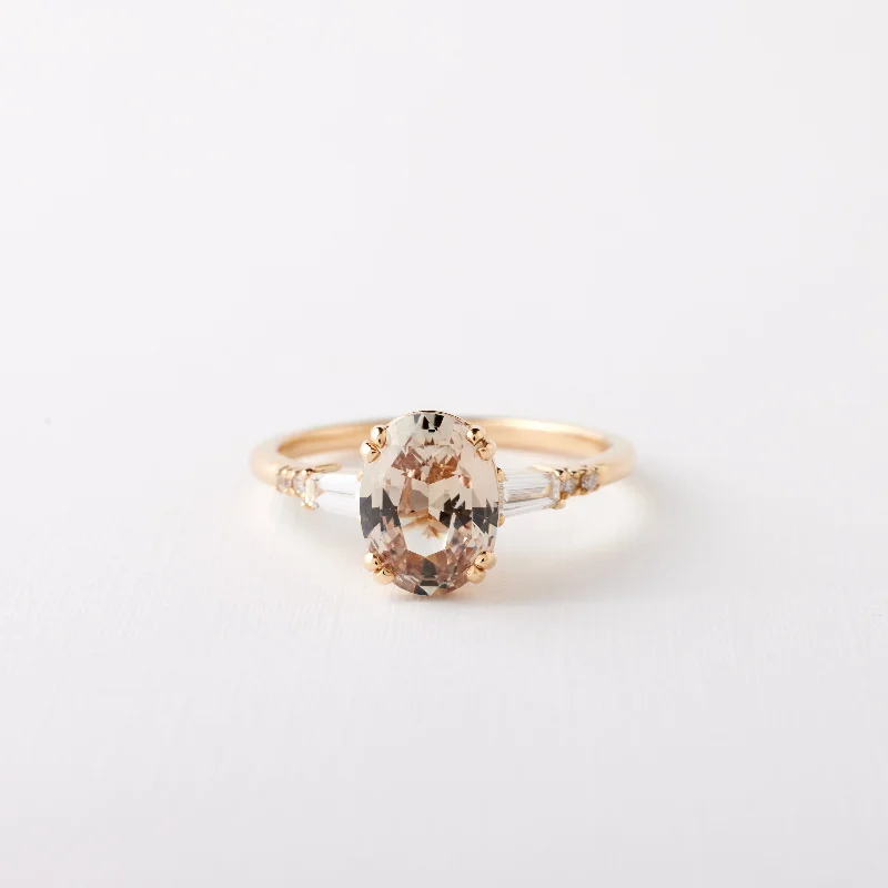 Vintage - Inspired Engagement Rings with Filigree Work and Emerald - Cut Center StoneSylvie Ring - 2.14ct. Peach Oval Sapphire