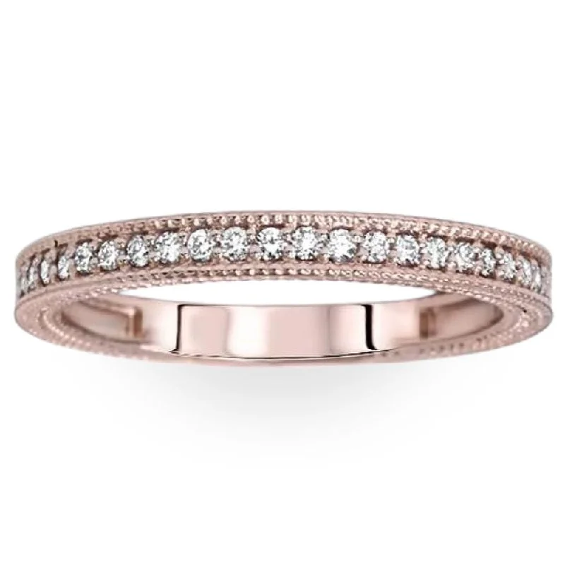 18K White Gold Classic Round - Cut Diamond Wedding Bands for a Timeless and Elegant LookVS 1/5ct Vintage Diamond Wedding Milgrain Ring Rose Gold