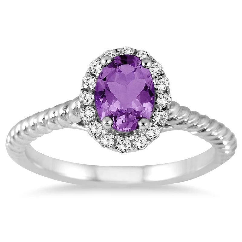 Iolite Gemstone Rings in 10K Gold with a Twisted Band for a Distinctive and Stylish Accessory1 Carat Amethyst and Diamond Halo Rope Ring in 10K White Gold