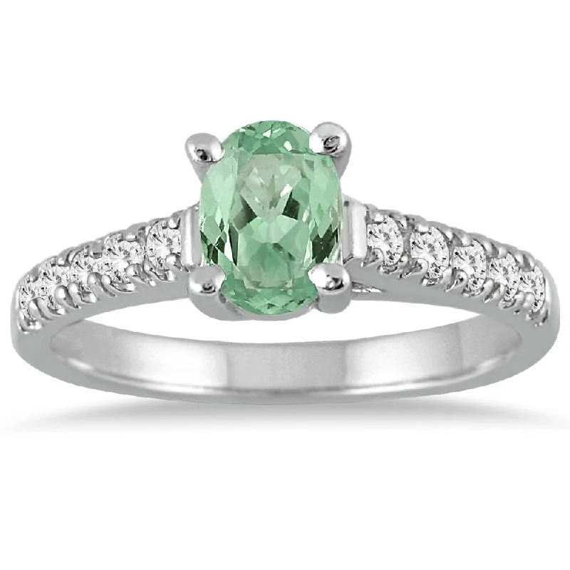 Turquoise Gemstone Rings in 925 Silver with a Southwestern - Inspired Design for a Rustic Charm1 Carat Oval Green Amethyst and Diamond Ring in 14K White Gold