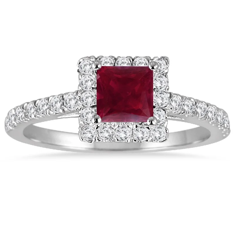 Ruby Gemstone Rings in 14K Yellow Gold with a Solitaire Setting for a Classic and Bold Statement1 Carat TW Princess Cut Ruby and Diamond Halo Engagement Ring in 14K White Gold