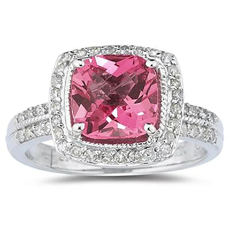 Aquamarine Gemstone Rings in 9K Gold with a Bezel Setting for a Modern and Secure Fit2 1/2 Carat Cushion Cut Pink Topaz & Diamond Ring in 14K White Gold