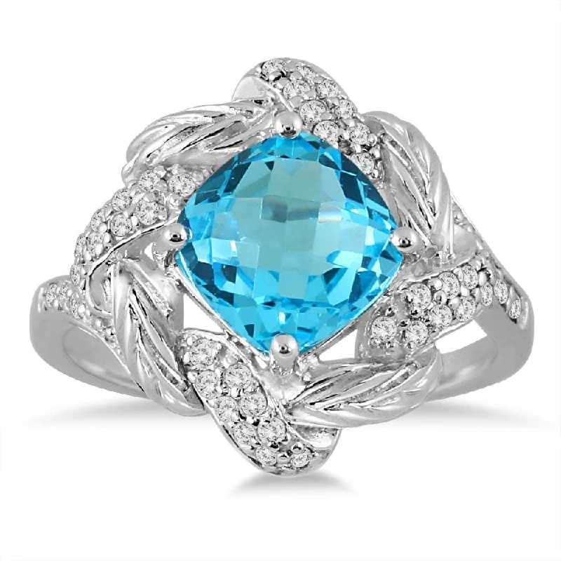 Alexandrite Gemstone Rings in Platinum with a Hidden Halo for a Rare and Luxurious Piece2.65 Carat Cushion Cut Blue Topaz and Genuine Diamond Ring in 10K White Gold