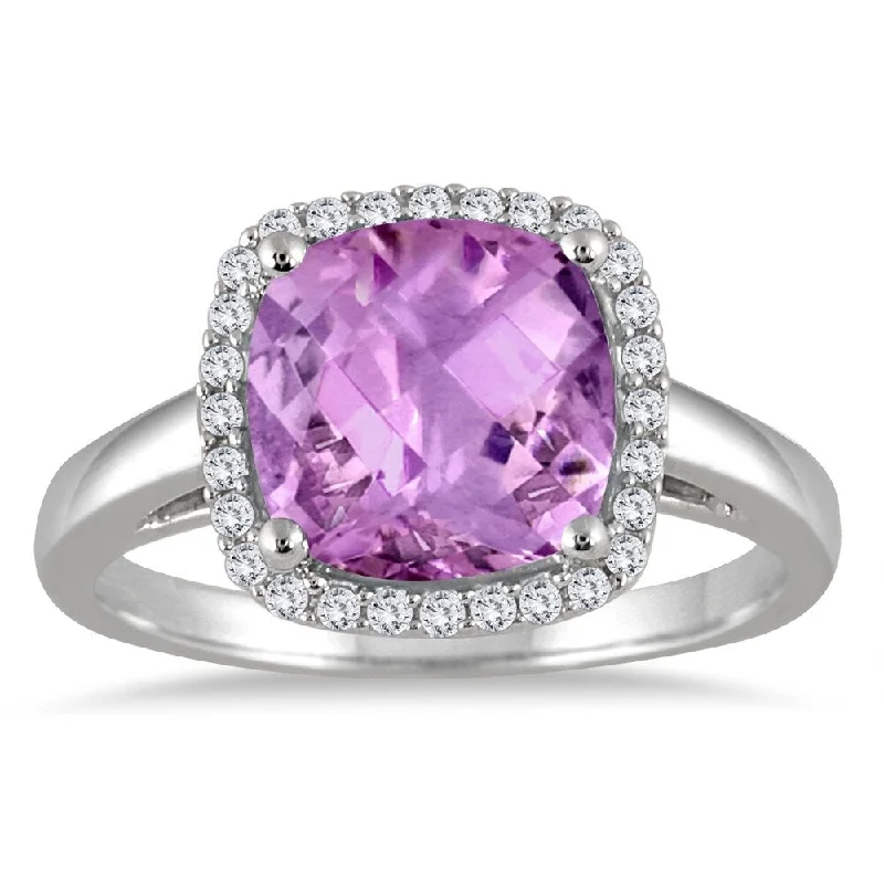 Opal Gemstone Rings in Rose Gold with a Milgrain Edge for a Feminine and Romantic Style2.80 Carat Cushion Cut Amethyst and Diamond Halo Ring in 10K White Gold