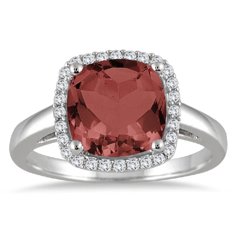 Alexandrite Gemstone Rings in Platinum with a Hidden Halo for a Rare and Luxurious Piece3 1/2 Carat Cushion Cut Garnet and Diamond Halo Ring in 10K White Gold