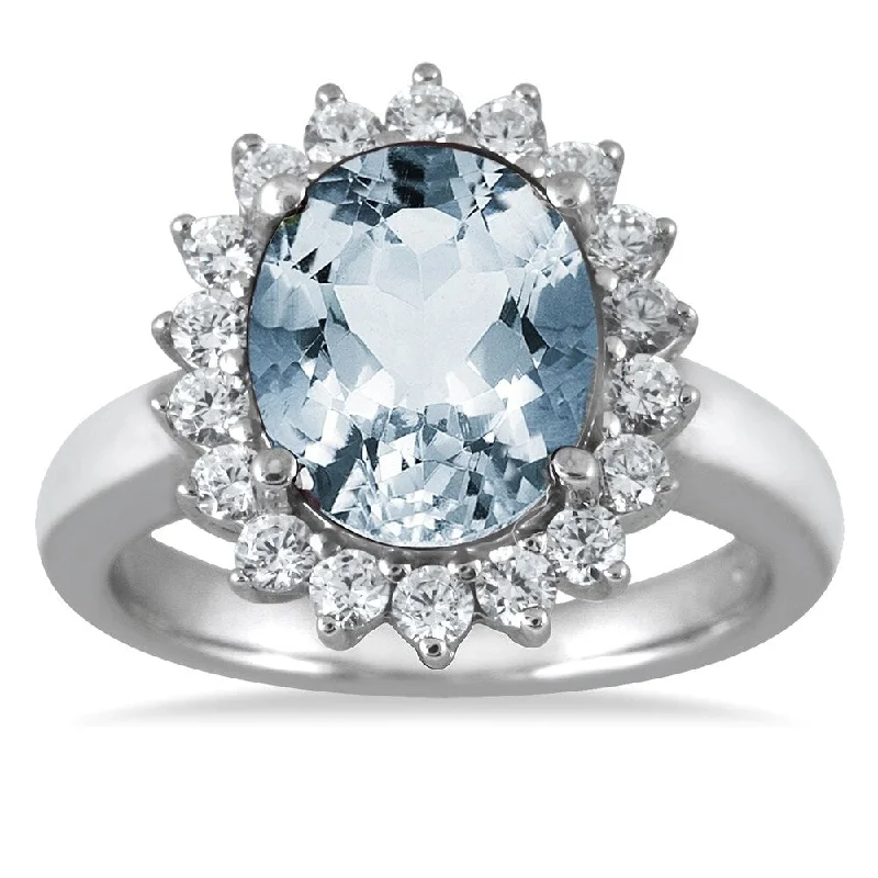 Aquamarine Gemstone Rings in 9K Gold with a Bezel Setting for a Modern and Secure Fit4 Carat Aquamarine and Diamond Ring in 14K White Gold