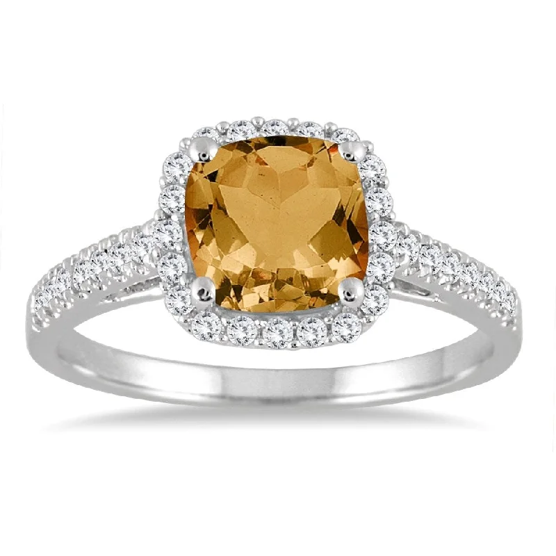 Sapphire Gemstone Rings in 18K White Gold with Diamond Accents for an Elegant Engagement5MM Cushion Cut Citrine and Diamond Halo Ring in 10K White Gold