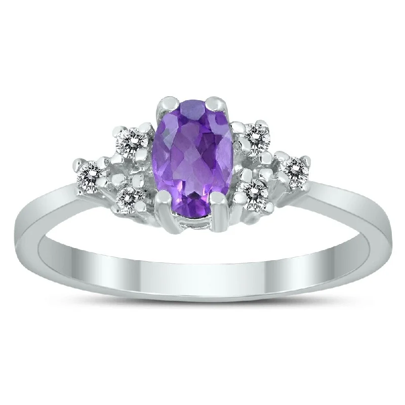 Aquamarine Gemstone Rings in 9K Gold with a Bezel Setting for a Modern and Secure Fit6X4MM Amethyst and Diamond Regal Ring in 10K White Gold