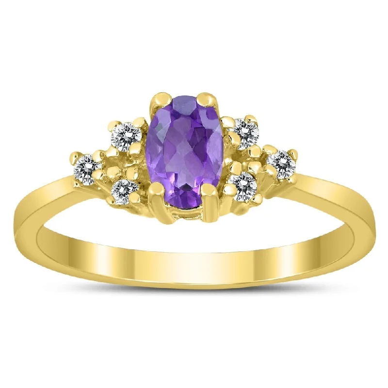 Iolite Gemstone Rings in 10K Gold with a Twisted Band for a Distinctive and Stylish Accessory6X4MM Amethyst and Diamond Regal Ring in 10K Yellow Gold