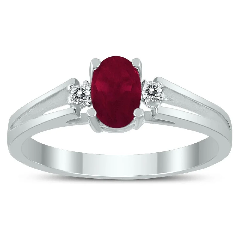 Alexandrite Gemstone Rings in Platinum with a Hidden Halo for a Rare and Luxurious Piece6X4MM Ruby and Diamond Open Three Stone Ring in 10K White Gold