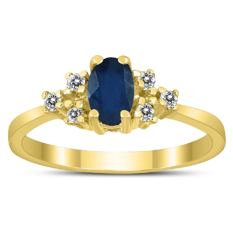 Iolite Gemstone Rings in 10K Gold with a Twisted Band for a Distinctive and Stylish Accessory6X4MM Sapphire and Diamond Regal Ring in 10K Yellow Gold