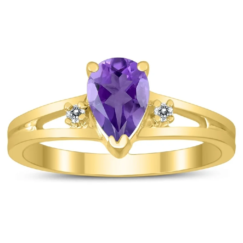 Citrine Gemstone Rings in Stainless Steel with a Stackable Design for a Trendy Everyday Wear7X5MM Amethyst and Diamond Pear Shaped Open Three Stone Ring in 10K Yellow Gold