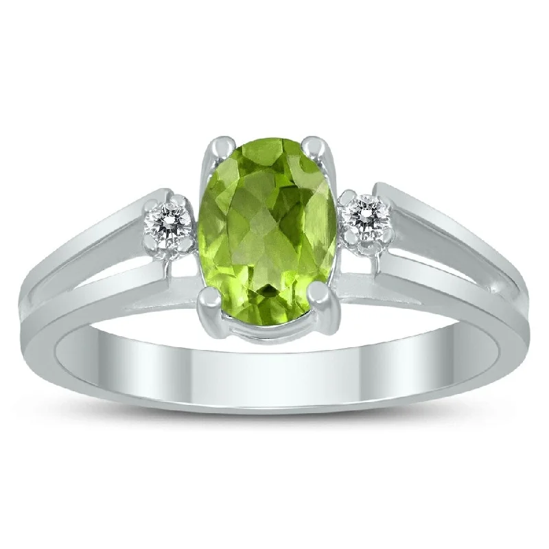 Agate Gemstone Rings in Sterling Silver with a Mosaic - Inspired Inlay for a Bohemian Style7X5MM Peridot and Diamond Open Three Stone Ring in 10K White Gold