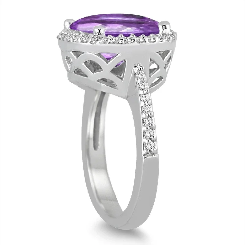 Sapphire Gemstone Rings in 18K White Gold with Diamond Accents for an Elegant Engagement8 Carat Oval Amethyst and Diamond Ring in 14K White Gold