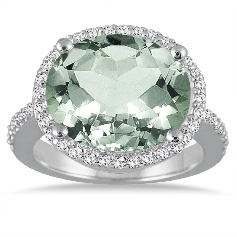 Alexandrite Gemstone Rings in Platinum with a Hidden Halo for a Rare and Luxurious Piece8 Carat Oval Green Amethyst and Diamond Ring in 14K White Gold