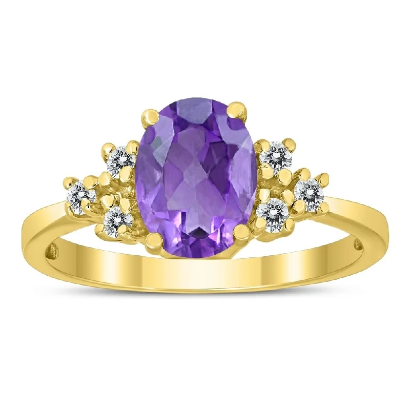 Aquamarine Gemstone Rings in 9K Gold with a Bezel Setting for a Modern and Secure Fit8X6MM Amethyst and Diamond Regal Ring in 10K Yellow Gold