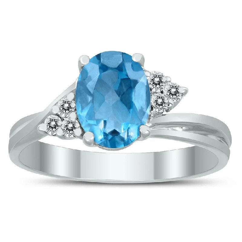 Sapphire Gemstone Rings in 18K White Gold with Diamond Accents for an Elegant Engagement8X6MM Blue Topaz and Diamond Twist Ring in 10K White Gold