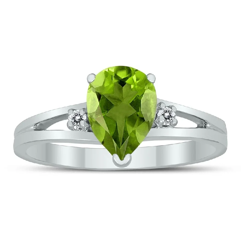 Sapphire Gemstone Rings in 18K White Gold with Diamond Accents for an Elegant Engagement8X6MM Peridot and Diamond Pear Shaped Open Three Stone Ring in 10K White Gold