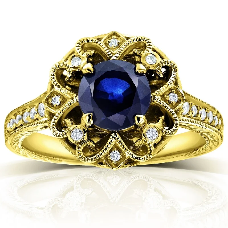 Jasper Gemstone Rings in 18K Gold Vermeil with a Matte Finish for a Subtle and Elegant LookAnnello by Kobelli 14k Gold 6.5mm Round Blue Sapphire and 1/5ct TDW Diamond Edwardian Antique Ring