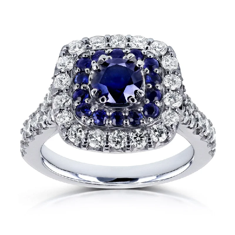 Iolite Gemstone Rings in 10K Gold with a Twisted Band for a Distinctive and Stylish AccessoryAnnello by Kobelli 14k White Gold 1 7/8 CTW Double Cushion Halo Semi-split Shank Blue Sapphire and White Diamond Engagement Ring