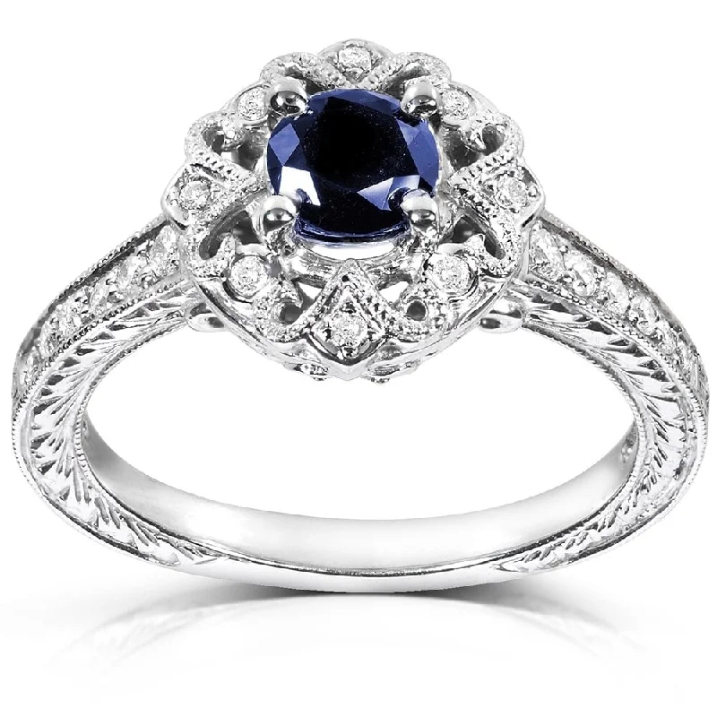 Amethyst Gemstone Rings in Sterling Silver with a Halo of Cubic Zirconia for a Budget - Friendly LuxuryAnnello by Kobelli 14k White Gold Round-cut Blue Sapphire and Diamond Vintage Engagement Ring