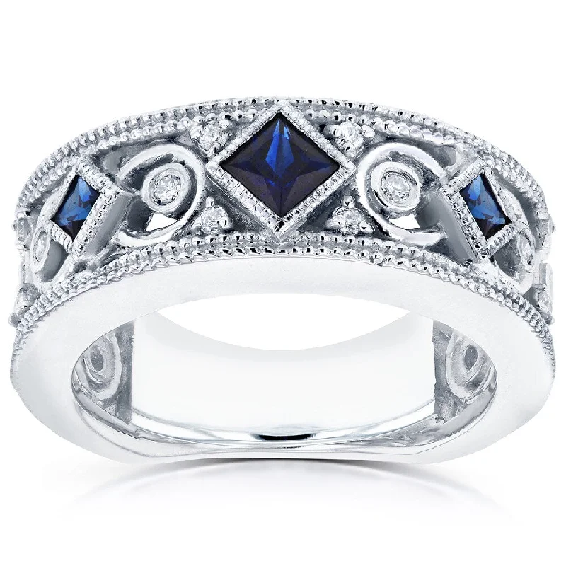 Alexandrite Gemstone Rings in Platinum with a Hidden Halo for a Rare and Luxurious PieceAnnello by Kobelli 14k White Gold Sapphire and 1/6ct TDW Diamond Milgrain Infinity Band