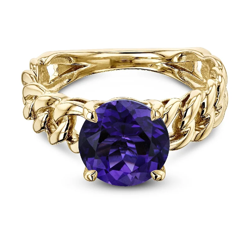 Garnet Gemstone Rings in 18K Gold Vermeil with Intricate Engravings for a Traditional AestheticAnnello by Kobelli Chain Linked Round Purple Amethyst Gemstone Solitaire Ring in 14k Yellow Gold