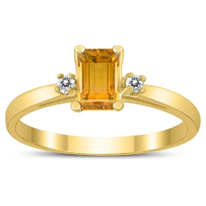 Citrine Gemstone Rings in Stainless Steel with a Stackable Design for a Trendy Everyday WearEmerald Cut 6X4MM Citrine and Diamond Three Stone Ring in 10K Yellow Gold