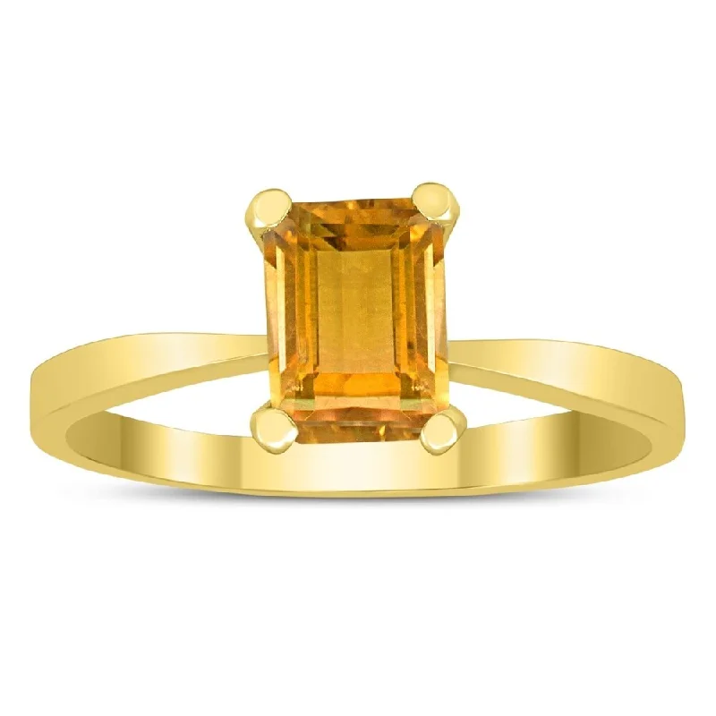 Aquamarine Gemstone Rings in 9K Gold with a Bezel Setting for a Modern and Secure FitEmerald Shaped 7X5MM Citrine Solitaire Ring in 10K Yellow Gold