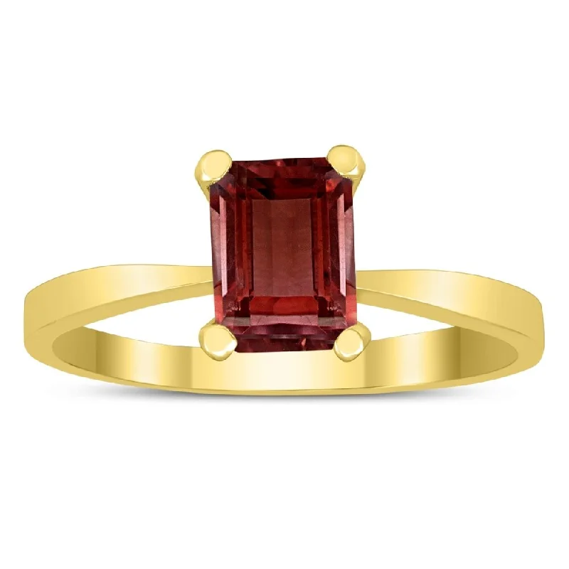 Aquamarine Gemstone Rings in 9K Gold with a Bezel Setting for a Modern and Secure FitEmerald Shaped 7X5MM Garnet Solitaire Ring in 10K Yellow Gold