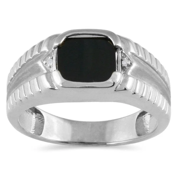 Agate Gemstone Rings in Sterling Silver with a Mosaic - Inspired Inlay for a Bohemian StyleMen's Onyx and Diamond Ring in 10K White Gold