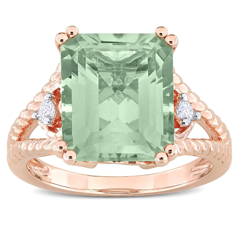 Tourmaline Gemstone Rings in 18K Two - Tone Gold with a Floral - Shaped Setting for a Feminine TouchMiadora 5 2/3ct TGW Octagon-Cut Green Quartz and White Topaz Ring in Rose Plated Sterling Silver