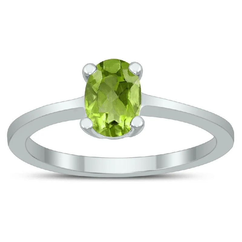 Sapphire Gemstone Rings in 18K White Gold with Diamond Accents for an Elegant EngagementOval Solitaire 7X5MM Peridot Ring in 10K White Gold