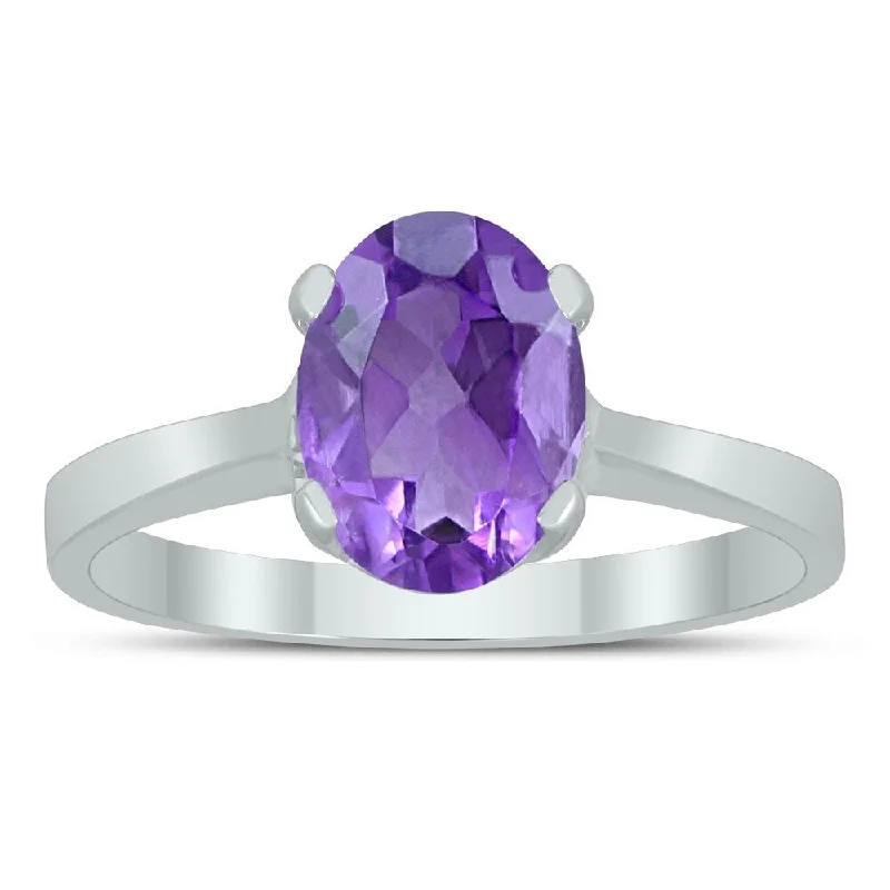 Opal Gemstone Rings in Rose Gold with a Milgrain Edge for a Feminine and Romantic StyleOval Solitaire 8X6MM Amethyst Ring in 10K White Gold