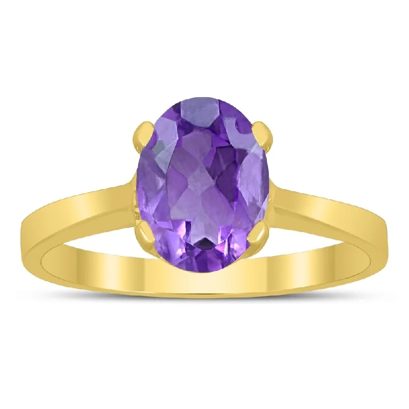 Sapphire Gemstone Rings in 18K White Gold with Diamond Accents for an Elegant EngagementOval Solitaire 8X6MM Amethyst Ring in 10K Yellow Gold