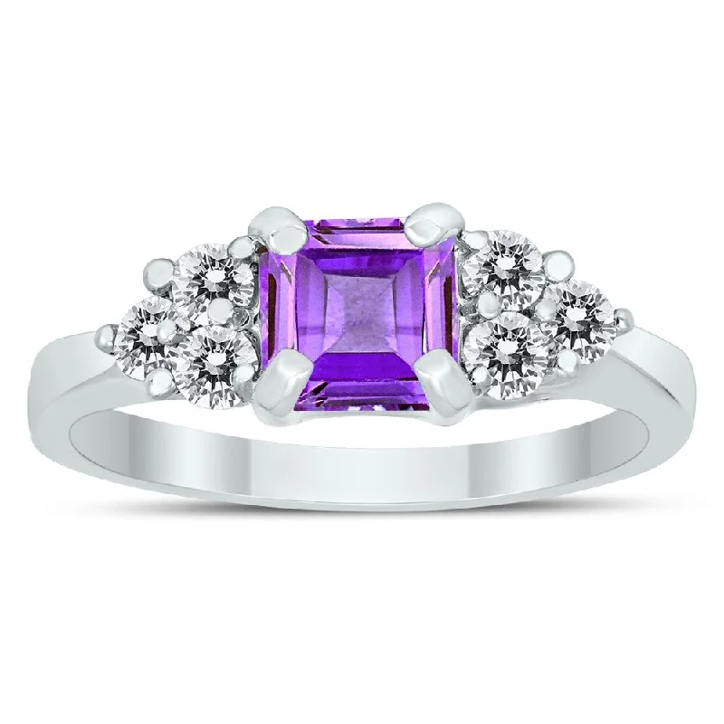 Turquoise Gemstone Rings in 925 Silver with a Southwestern - Inspired Design for a Rustic CharmPrincess Cut 6X6MM Amethyst and Diamond Duchess Ring in 10K White Gold