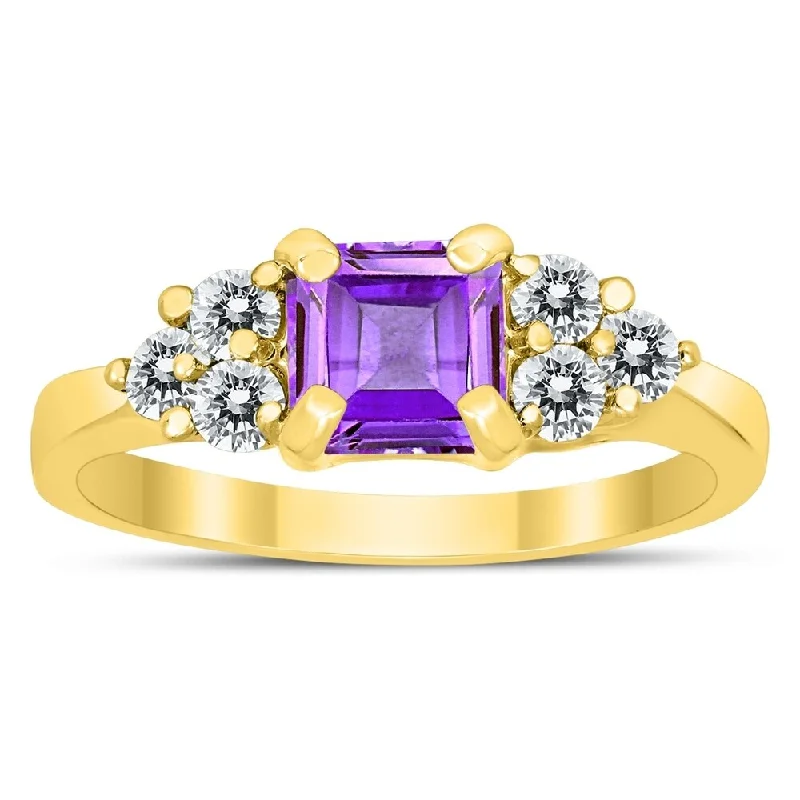 Ruby Gemstone Rings in 14K Yellow Gold with a Solitaire Setting for a Classic and Bold StatementPrincess Cut 6X6MM Amethyst and Diamond Duchess Ring in 10K Yellow Gold