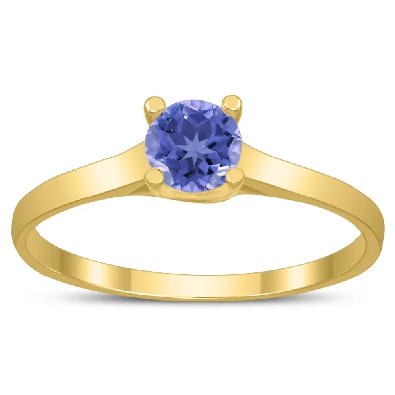 Ruby Gemstone Rings in 14K Yellow Gold with a Solitaire Setting for a Classic and Bold StatementRound 4MM Tanzanite Cathedral Solitaire Ring in 10K Yellow Gold