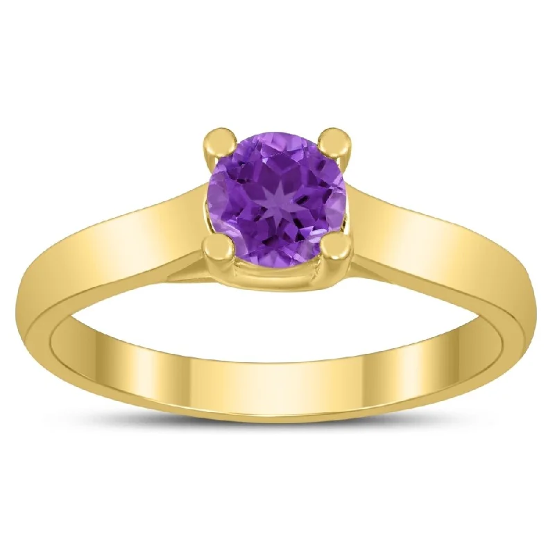 Agate Gemstone Rings in Sterling Silver with a Mosaic - Inspired Inlay for a Bohemian StyleRound 5MM Amethyst Cathedral Solitaire Ring in 10K Yellow Gold