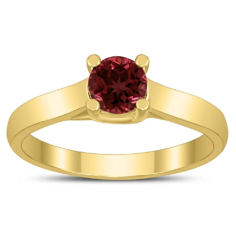 Aquamarine Gemstone Rings in 9K Gold with a Bezel Setting for a Modern and Secure FitRound 5MM Garnet Cathedral Solitaire Ring in 10K Yellow Gold